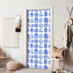 Patroon - Huizen - Blauw deurposter klein 289 -sfeer6