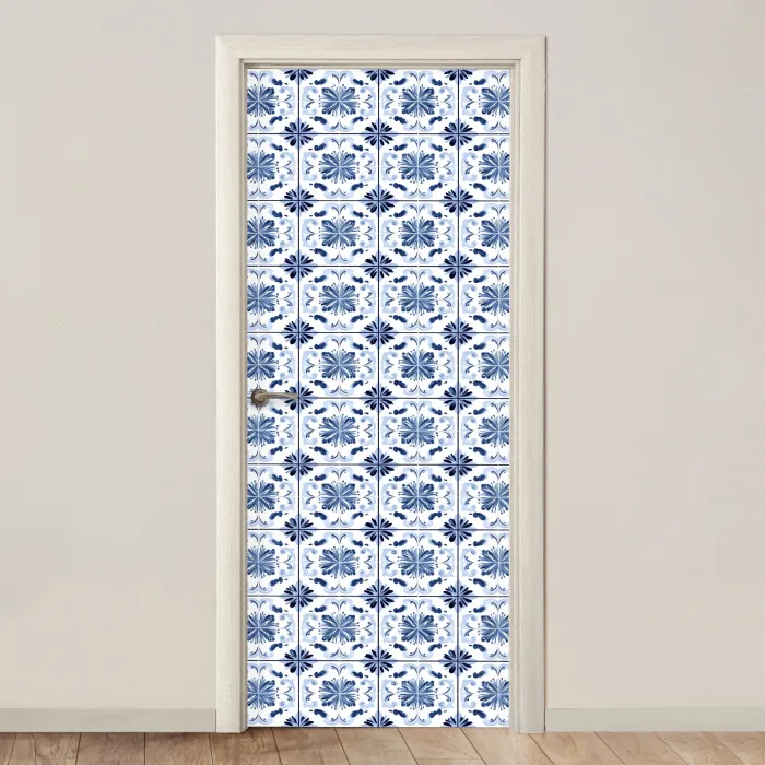 Patroon - Tegel - Blauw deurposter klein 289 -3d_beige