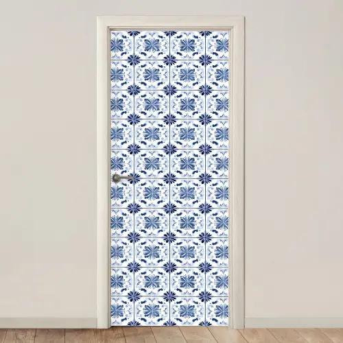 Patroon - Tegel - Blauw deurposter klein 289 -3d_beige
