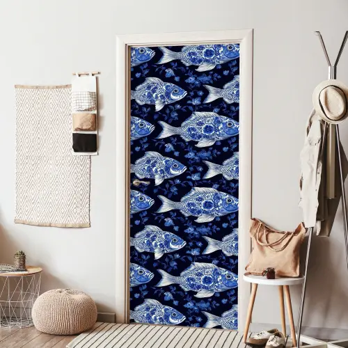 Vissen - Bloemen - Blauw deurposter klein 289 -sfeer6