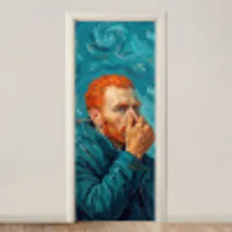 Portret - Klassiek - Blauw deurposter klein -3d_beige