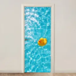 Badeend - Dobberen - Blauw deurposter klein -3d_beige