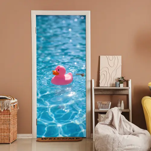Badeend - Dobberend - Roze deurposter klein -sfeer1