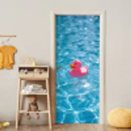 Badeend - Dobberend - Roze deurposter klein -sfeer4