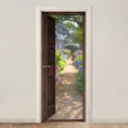 Doorkijk - Hortensia - Deur - Bloemen - Natuur deurposter klein -3d_beige