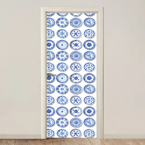 Borden - Bloemen - Patroon - Blauw deurposter klein 289 -3d_beige
