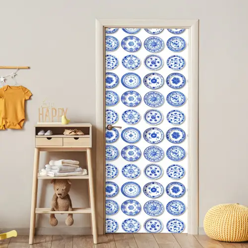 Borden - Bloemen - Patroon - Blauw deurposter klein 289 -sfeer4
