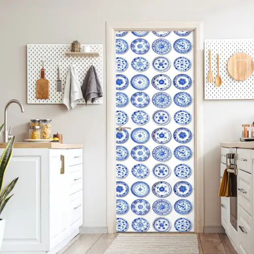 Borden - Bloemen - Patroon - Blauw deurposter klein 289 -sfeer5