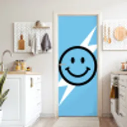 Smiley - Blauw - Bliksem deurposter klein -sfeer5