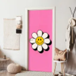 Smiley - Bloem - Roze deurposter klein -sfeer6