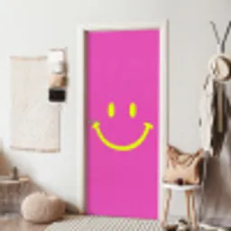 Smiley - Vrolijk - Roze deurposter klein -sfeer6