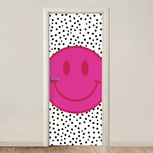 Smiley - Roze - Stippen deurposter klein -3d_beige