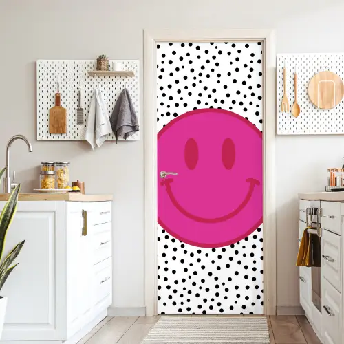Smiley - Roze - Stippen deurposter klein -sfeer5
