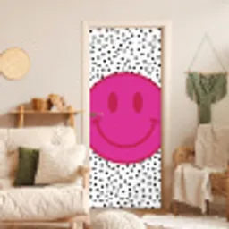 Smiley - Roze - Stippen deurposter klein -sfeer2
