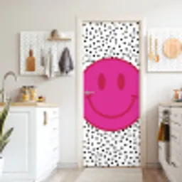 Smiley - Roze - Stippen deurposter klein -sfeer5