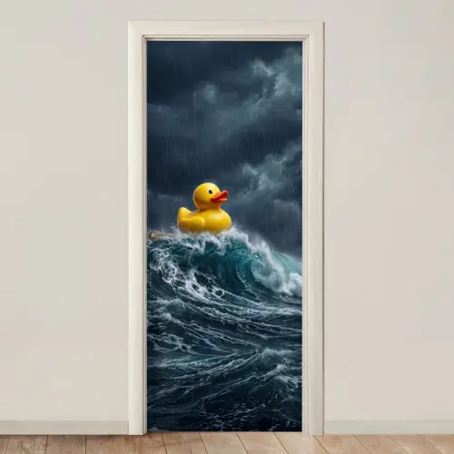 Storm - Badeend - Golven deurposter klein -3d_beige