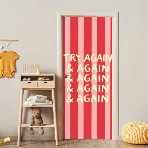 Strepen - Rood - Try again deurposter klein -sfeer4