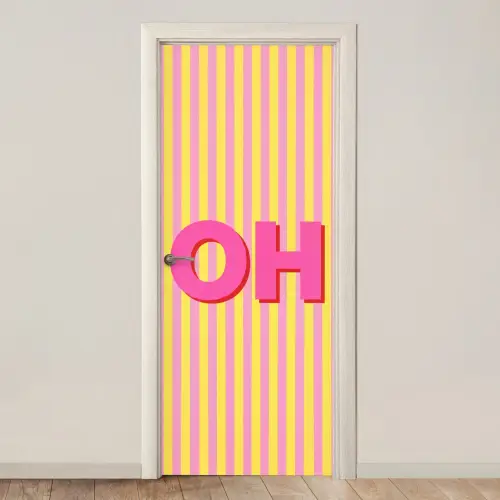 Tekst - Strepen - Roze deurposter klein -3d_beige