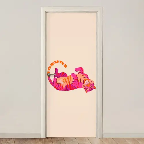 Tijger - Roze - Oranje deurposter klein -3d_beige