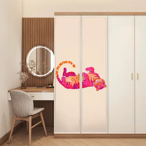 Tijger - Roze - Oranje deurposter klein -sfeer3