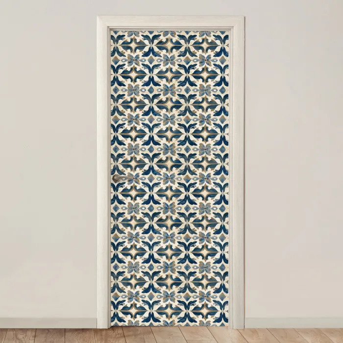 Tegel - Patroon - Blauw - Beige deurposter klein 289 -3d_beige