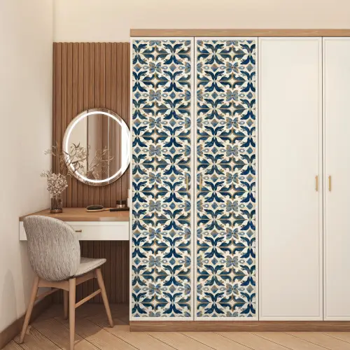 Tegel - Patroon - Blauw - Beige deurposter klein 289 -sfeer3