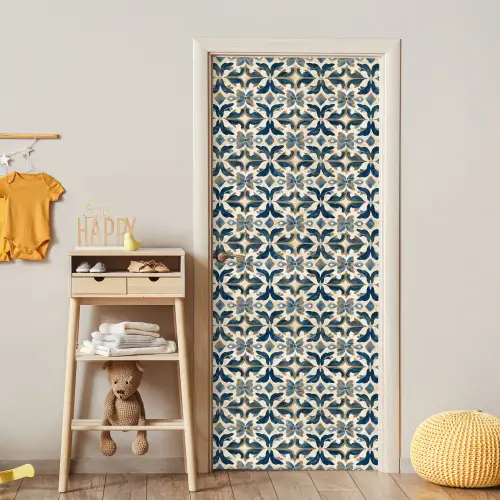 Tegel - Patroon - Blauw - Beige deurposter klein 289 -sfeer4