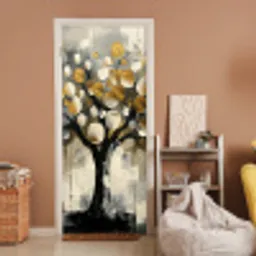 Boom - Abstract - Beige - Goud - Zwart deurposter klein -sfeer1