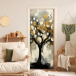 Boom - Abstract - Beige - Goud - Zwart deurposter klein -sfeer2