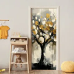 Boom - Abstract - Beige - Goud - Zwart deurposter klein -sfeer4