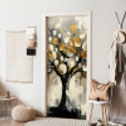 Boom - Abstract - Beige - Goud - Zwart deurposter klein -sfeer6