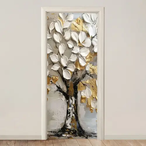 Boom - Beige - Grijs - Goud - Abstract deurposter klein -3d_beige