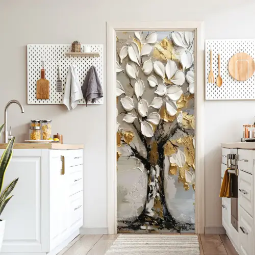Boom - Beige - Grijs - Goud - Abstract deurposter klein -sfeer5