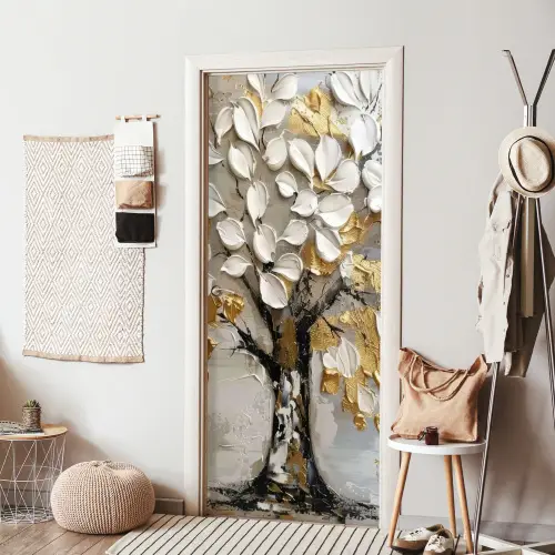 Boom - Beige - Grijs - Goud - Abstract deurposter klein -sfeer6