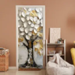 Boom - Beige - Grijs - Goud - Abstract deurposter klein -sfeer1