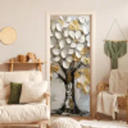 Boom - Beige - Grijs - Goud - Abstract deurposter klein -sfeer2