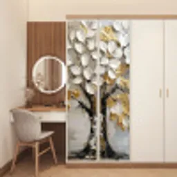 Boom - Beige - Grijs - Goud - Abstract deurposter klein -sfeer3
