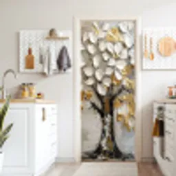 Boom - Beige - Grijs - Goud - Abstract deurposter klein -sfeer5