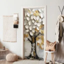 Boom - Beige - Grijs - Goud - Abstract deurposter klein -sfeer6