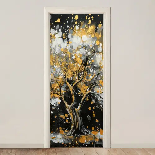 Boom - Zwart - Goud - Wit - Modern deurposter klein -3d_beige
