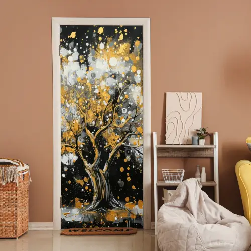 Boom - Zwart - Goud - Wit - Modern deurposter klein -sfeer1