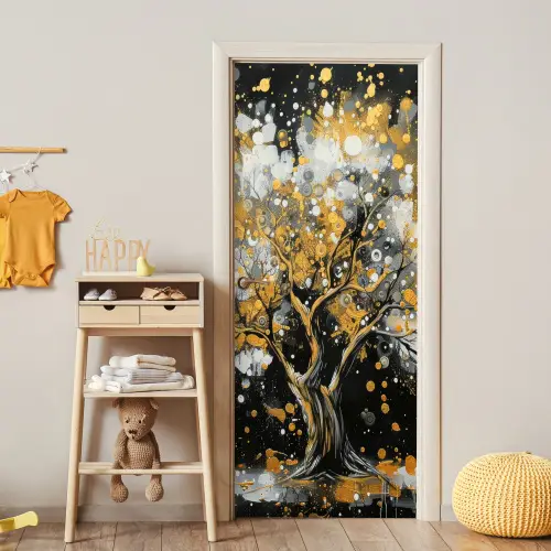 Boom - Zwart - Goud - Wit - Modern deurposter klein -sfeer4