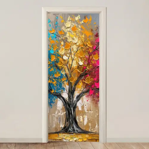 Boom - Kleurrijk - Grijs - Modern deurposter klein -3d_beige