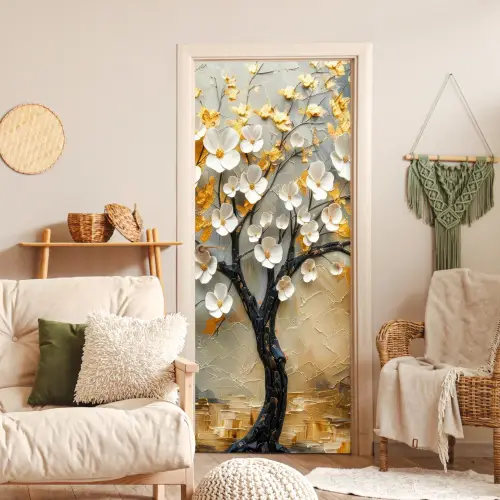 Boom - Bloemen - Goud - Beige deurposter klein -sfeer2