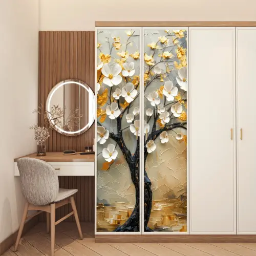 Boom - Bloemen - Goud - Beige deurposter klein -sfeer3