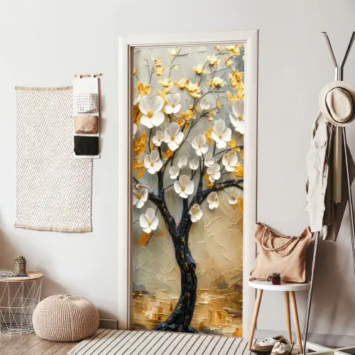 Boom - Bloemen - Goud - Beige deurposter klein -sfeer6