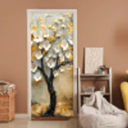 Boom - Bloemen - Goud - Beige deurposter klein -sfeer1