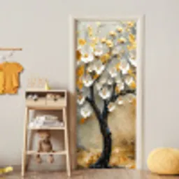 Boom - Bloemen - Goud - Beige deurposter klein -sfeer4