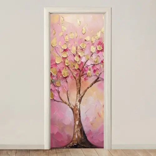 Boom - Roze - Goud - Modern deurposter klein -3d_beige