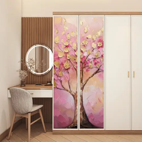 Boom - Roze - Goud - Modern deurposter klein -sfeer3